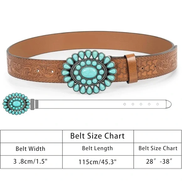 COPY - Women Turquoise-Western-Belt Floral-Engraved-Cowgirl-Belt PU-Leather Wai… - Picture 4 of 6